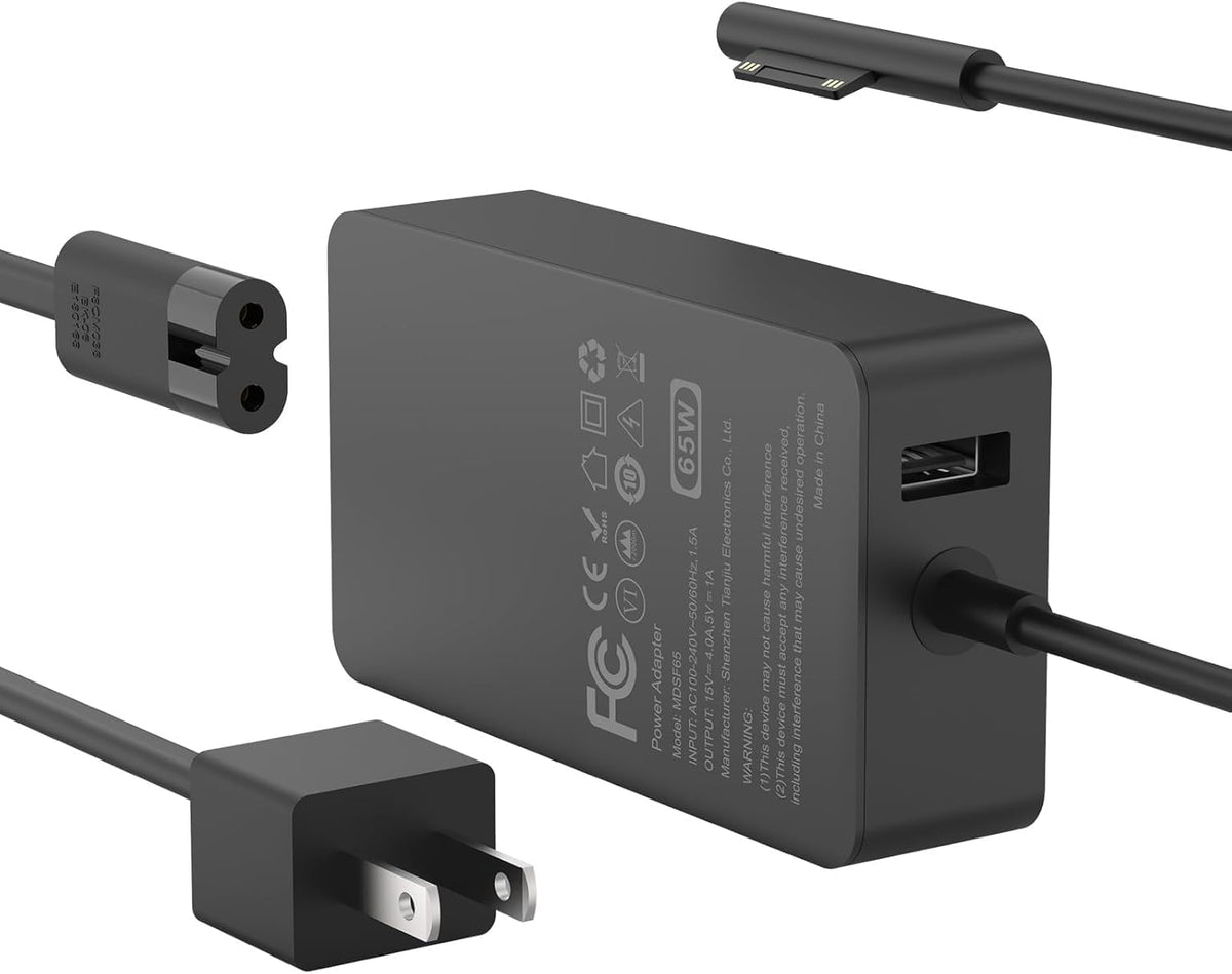 IFEART 65W Laptop Charger Compatible with Surface Pro 11/10/ 9/8/ 7+/ 7/6/ 5/4/ 3/ X, Power Adapter for Surface Laptop 7/6/5/4/3/2/1, Book 3/2/1, Go Tablet, Support 44W, 36W, 10FT 🍁 All In One Marketplace Canada