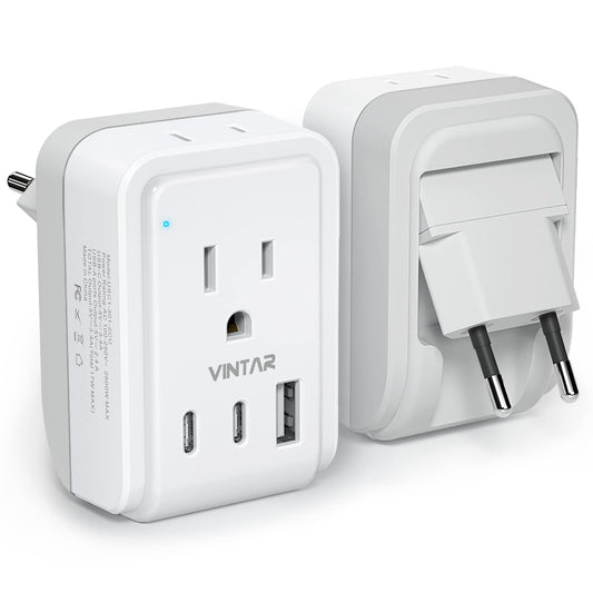 1 Pack European Travel Plug Adapter, VINTAR Foldable International Power Plug with 2 AC Outlets 3 USB Ports(2 USB C), Type C Travel Essentials Charger for Canada to Most of Europe Italy Spain France 🍁 All In One Marketplace Canada