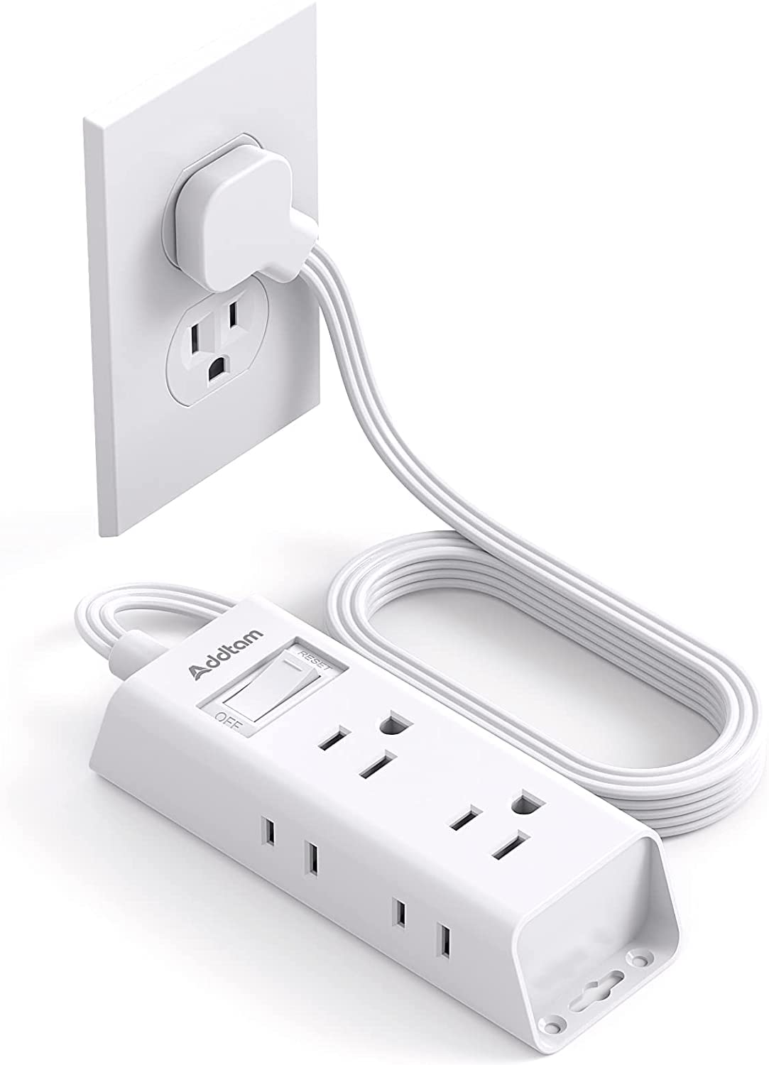 Travel Essentials - Flat Plug Power Bar, Addtam 5 ft Ultra Flat Extension Cord with 6 Outlets Extender, Multi Plug Outlet with No Surge Protector for Cruise Ship, Dorm Room, Home and Office Essentials 🍁 All In One Marketplace Canada