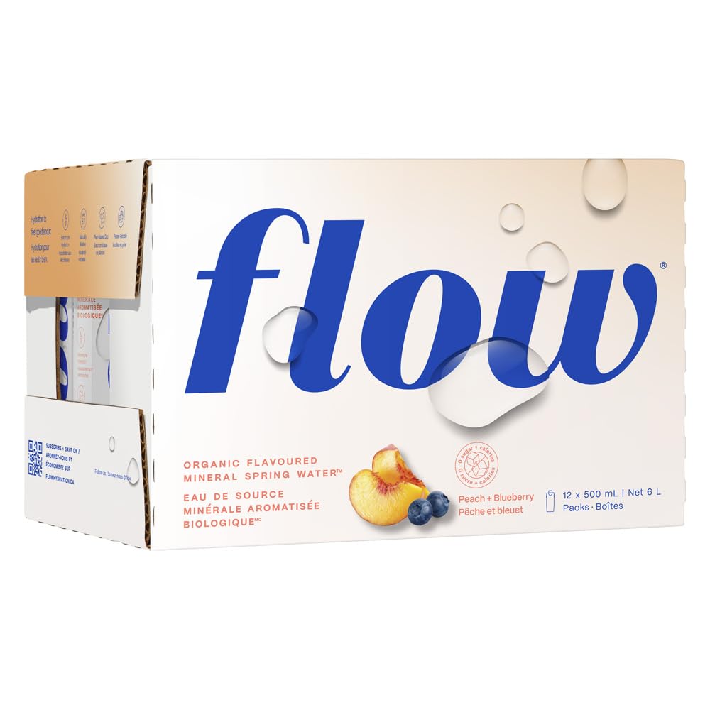 Flow Artesian Mineral Spring Water, Peach + Blueberry, 500 ml, 12 Pack 🍁 All In One Marketplace Canada