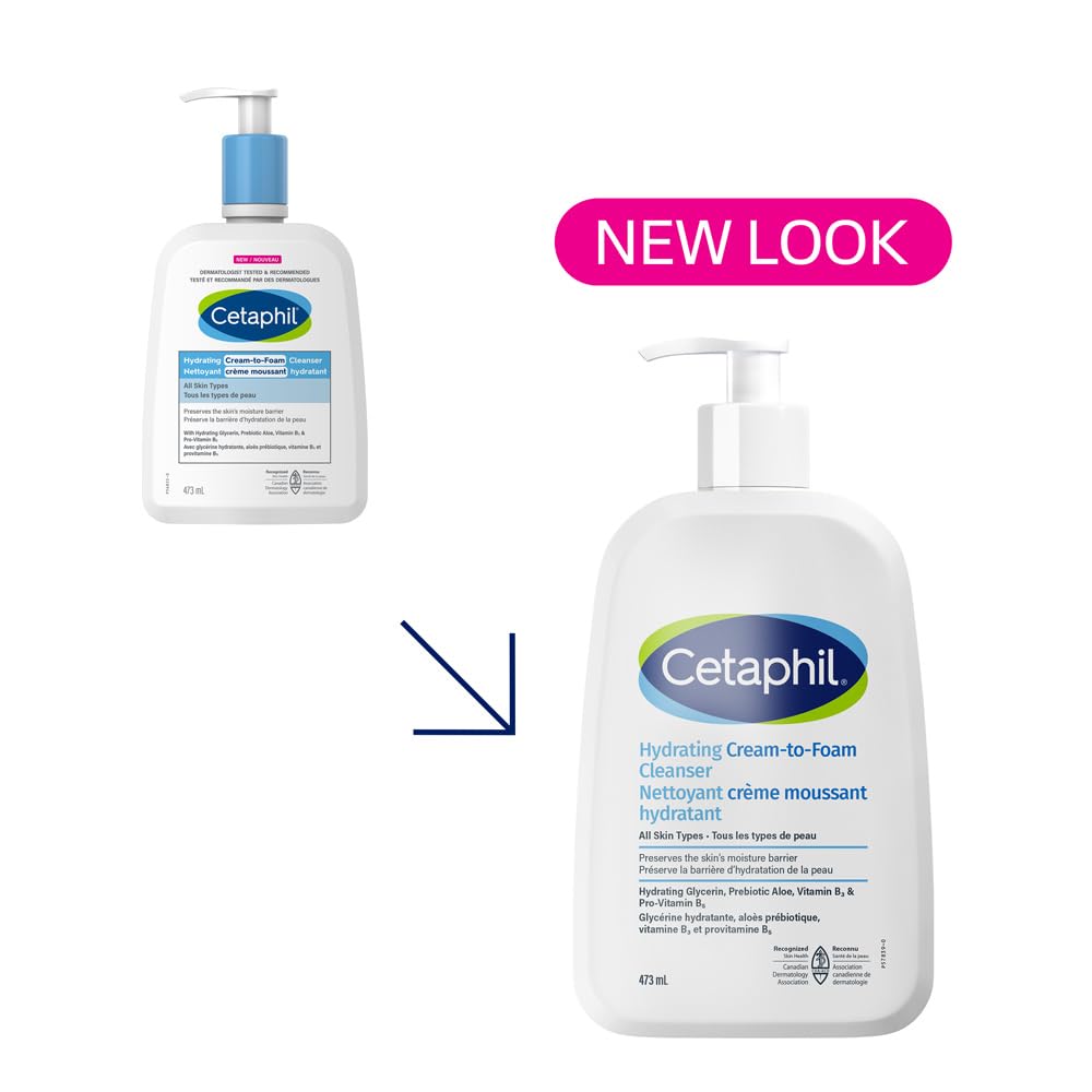 Cetaphil Cream to Foam Face Wash, Hydrating Facial Cleanser for Normal to Dry Sensitive Skin, Foaming Cleanser with Aloe, Glycerin & Niacinamide, 473ml 🍁 All In One Marketplace Canada