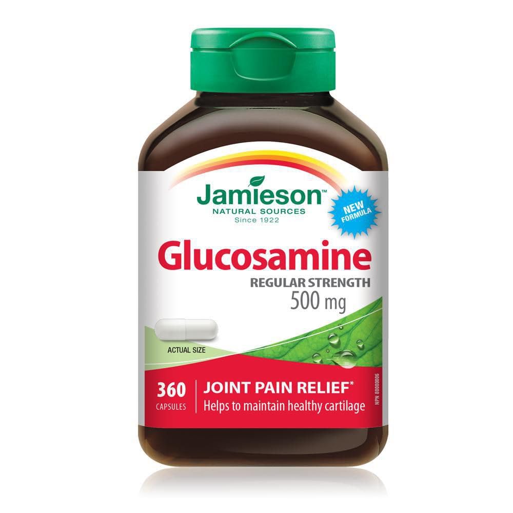 Jamieson Glucosamine 500 mg, Provides Joint Pain Relief, Osteoarthritis Support, and Cartilage Deterioration Protection. Non-GMO, Gluten-Free, 360 Capsules, Proudly Canadian 🍁 All In One Marketplace Canada