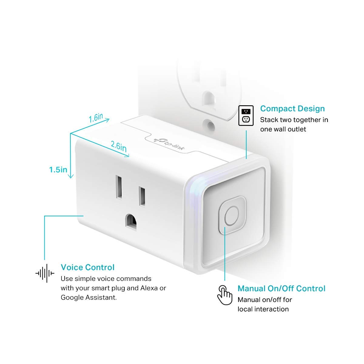 Kasa Smart Plug Mini by TP-Link (HS103P2) - Smart Home WiFi Outlet Works with Alexa, Echo and Google Home, No Hub Required, Remote Control, 2.4GHz WiFi Required, 15 Amp, UL Certified, 2-Pack, White 🍁 All In One Marketplace Canada
