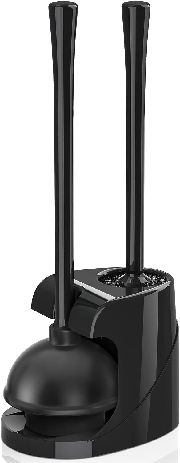 Toilet Plunger and Brush with Holder, Bowl Brush and Heavy Duty Toilet Plunger Set for 5.7-inch Toilet Drain, 2-in-1 Bathroom Cleaning Combo with Modern Caddy Stand (Black) 🍁 All In One Marketplace Canada
