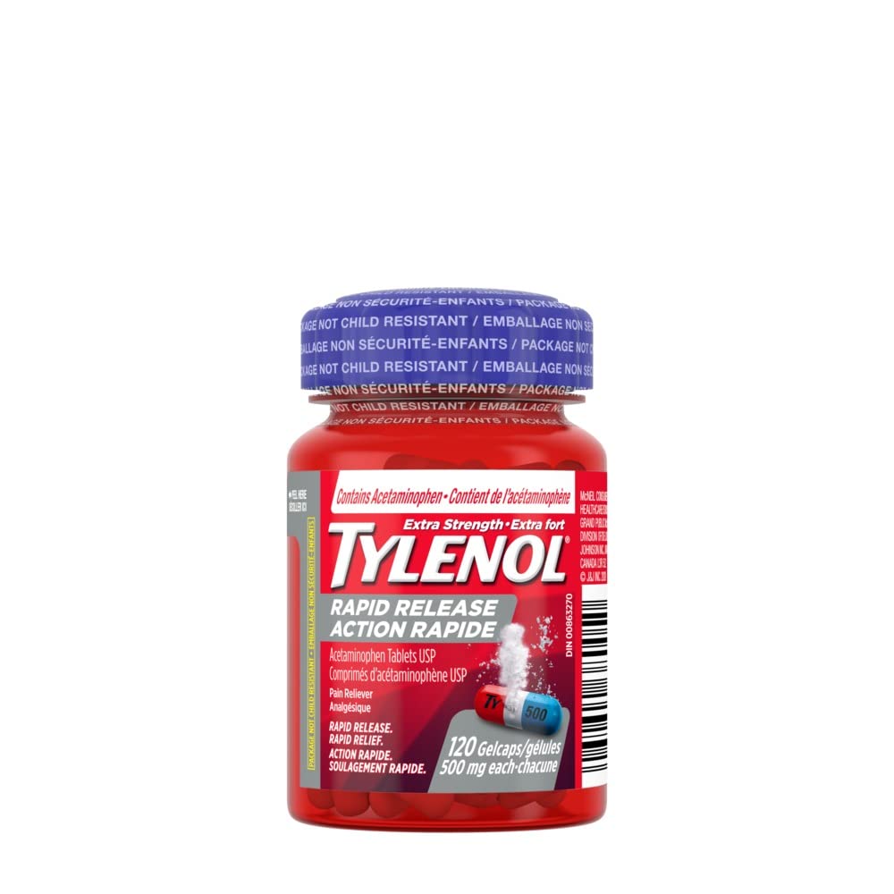 Tylenol Extra Strength Pain Reliever Medicine for Headache, Back Pain and to Reduce Fever, Acetaminophen Rapid Release Gelcaps, 500mg, 120 Gelcaps 🍁 All In One Marketplace Canada