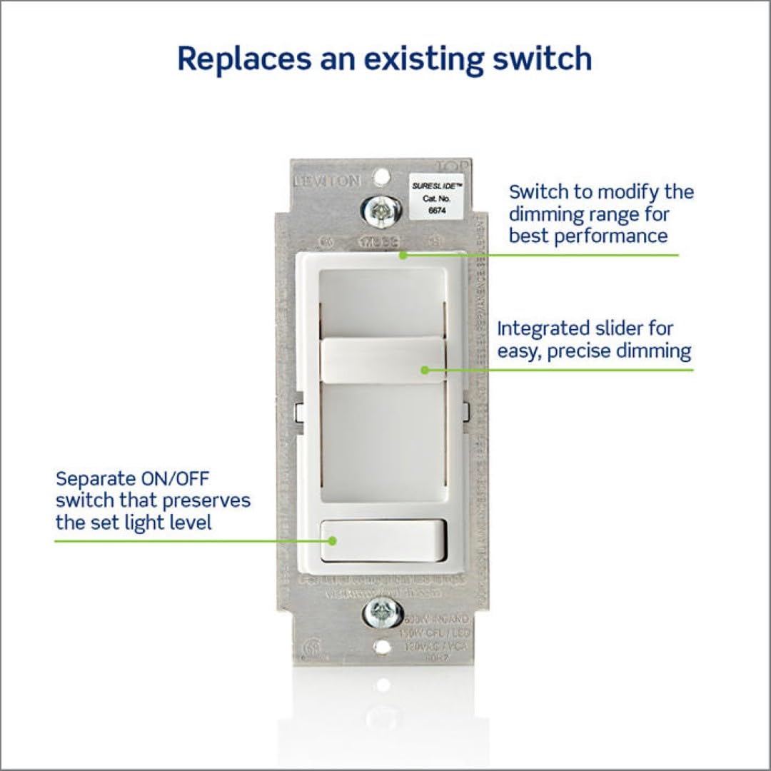 Leviton 2-Pack SureSlide Dimmer Switch for Dimmable LED, Halogen and Incandescent Bulbs, 6674-2PK, White 🍁 All In One Marketplace Canada