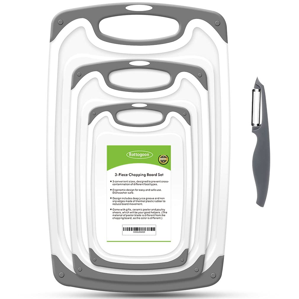 Cutting Boards for Kitchen, Plastic Chopping Board Set of 4 with Non-Slip Feet and Deep Drip Juice Groove, Easy Grip Handle 🍁 All In One Marketplace Canada