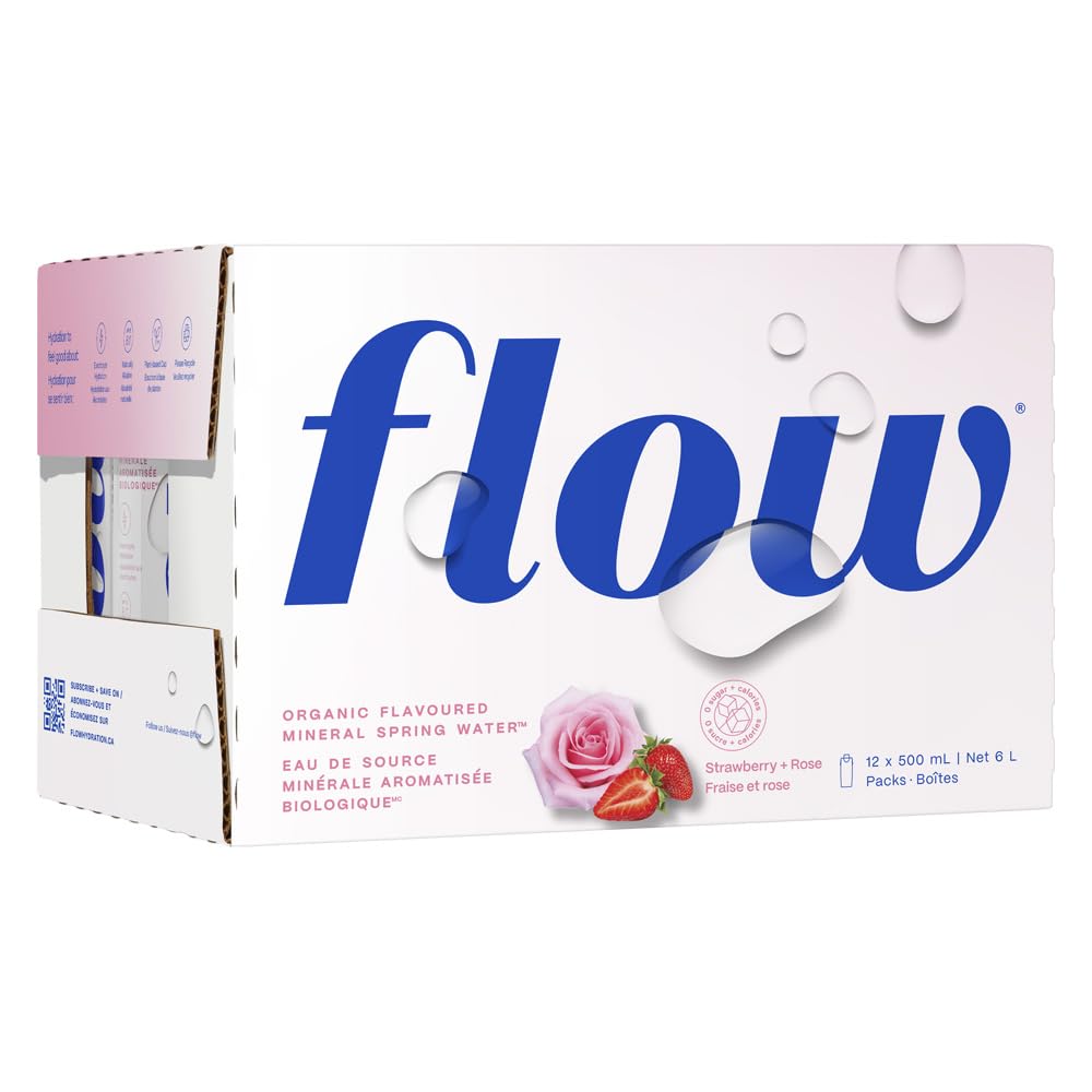 Flow Artesian Mineral Spring Water, Strawberry + Rose, 500 ml, 12 Pack 🍁 All In One Marketplace Canada