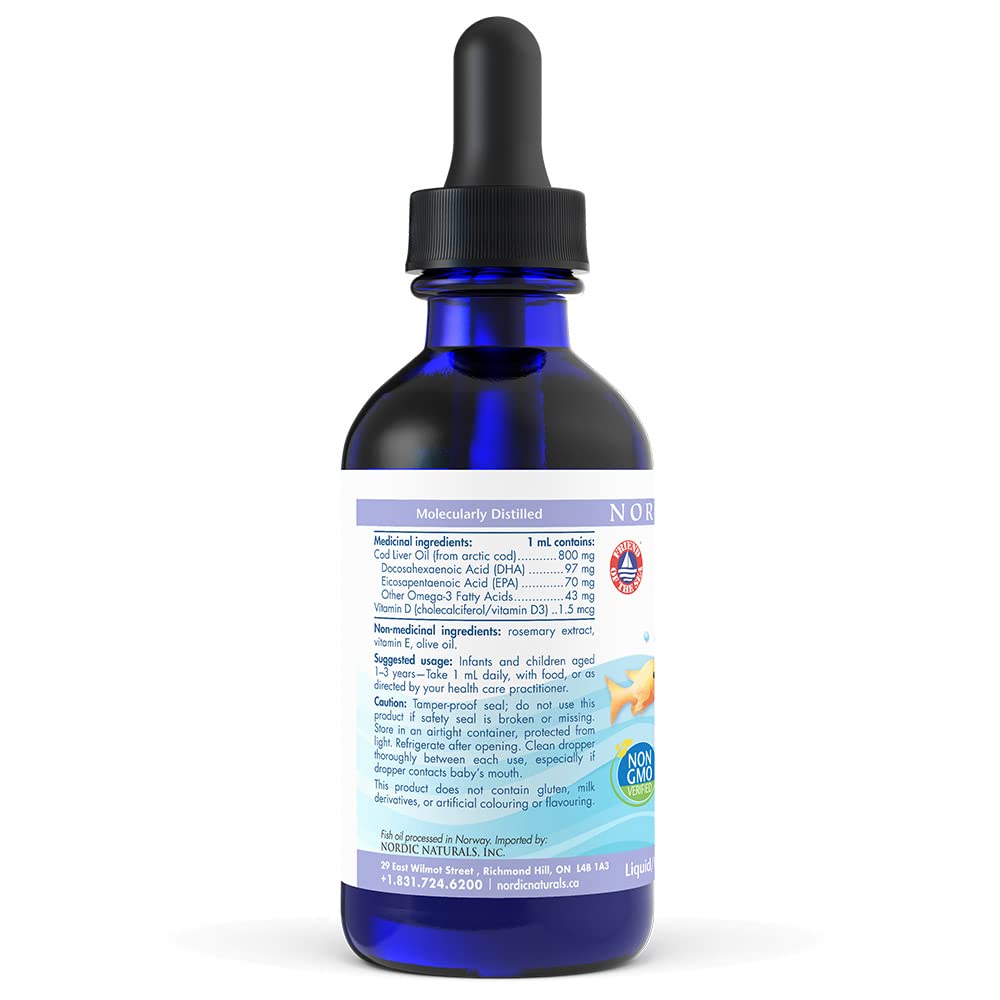 Nordic Naturals Baby's DHA Liquid - Omegas From Arctic Cod Liver Oil with Vitamin D3, Safe and Effective for Babies, 60 mL 🍁 All In One Marketplace Canada