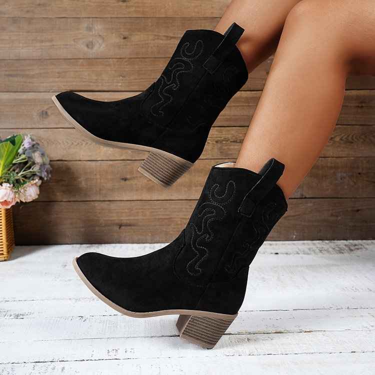 Women's Retro Western Boots – Pointed Toe Embroidery Fashion Cowboy Boots