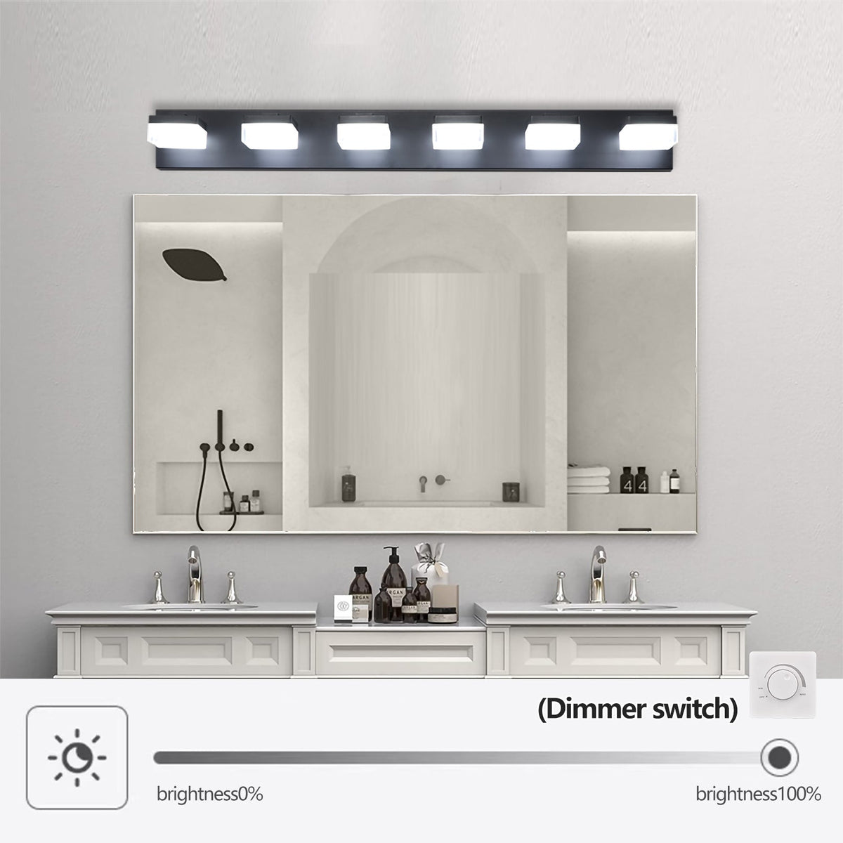 6-Light Black LED Vanity Mirror Light (United States Delivery Only)