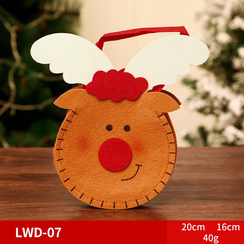 Brushed Christmas Gift Bags with 3D Santa Snowman Reindeer Bear, Red Drawstring Candy Bags, Felt Holiday Gift Bags