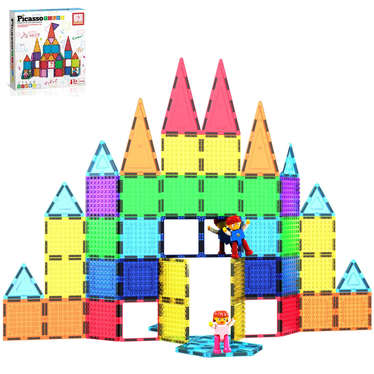 PicassoTiles - PicassoTiles 63pc Brick & Magnetic Tile Building Set - Ages 3+