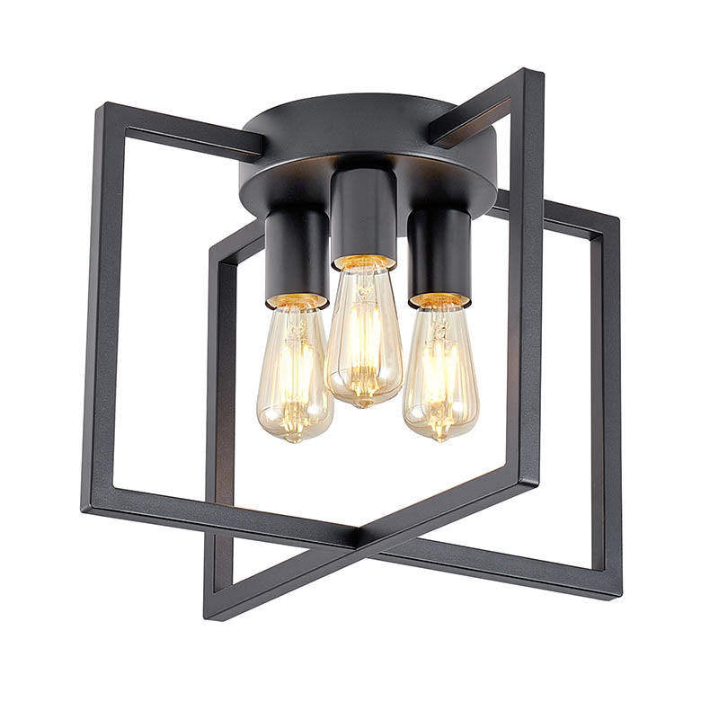 3-Light Black Semi-Flush Mount Ceiling Light with Geometric Metal Shade (United States Delivery Only)