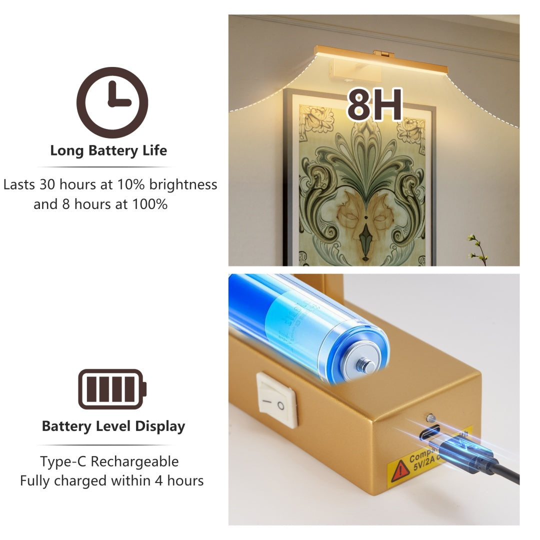 16 Inch Gold Dimmable LED Vanity Light Bar, Wireless Rechargeable Wall Light (United States Delivery Only)