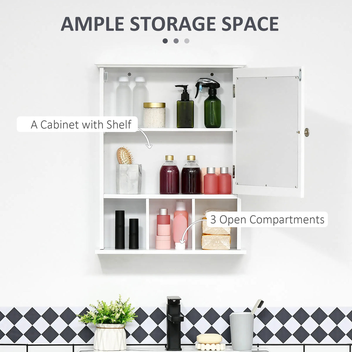 White Bathroom Mirror Cabinet – Wall-Mounted Medicine Cabinet with 3-Shelf Organizer (United States & Canada Delivery Only)