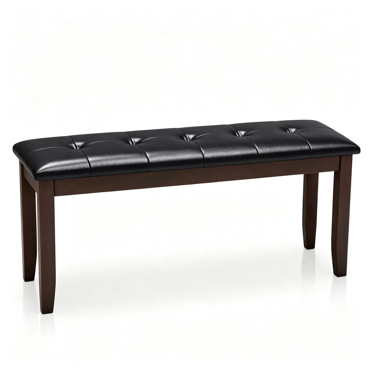 45.5 Inch PU Leather Padded Dining Bench, Solid Rubber Wood, Black and Brown (United States Delivery Only)