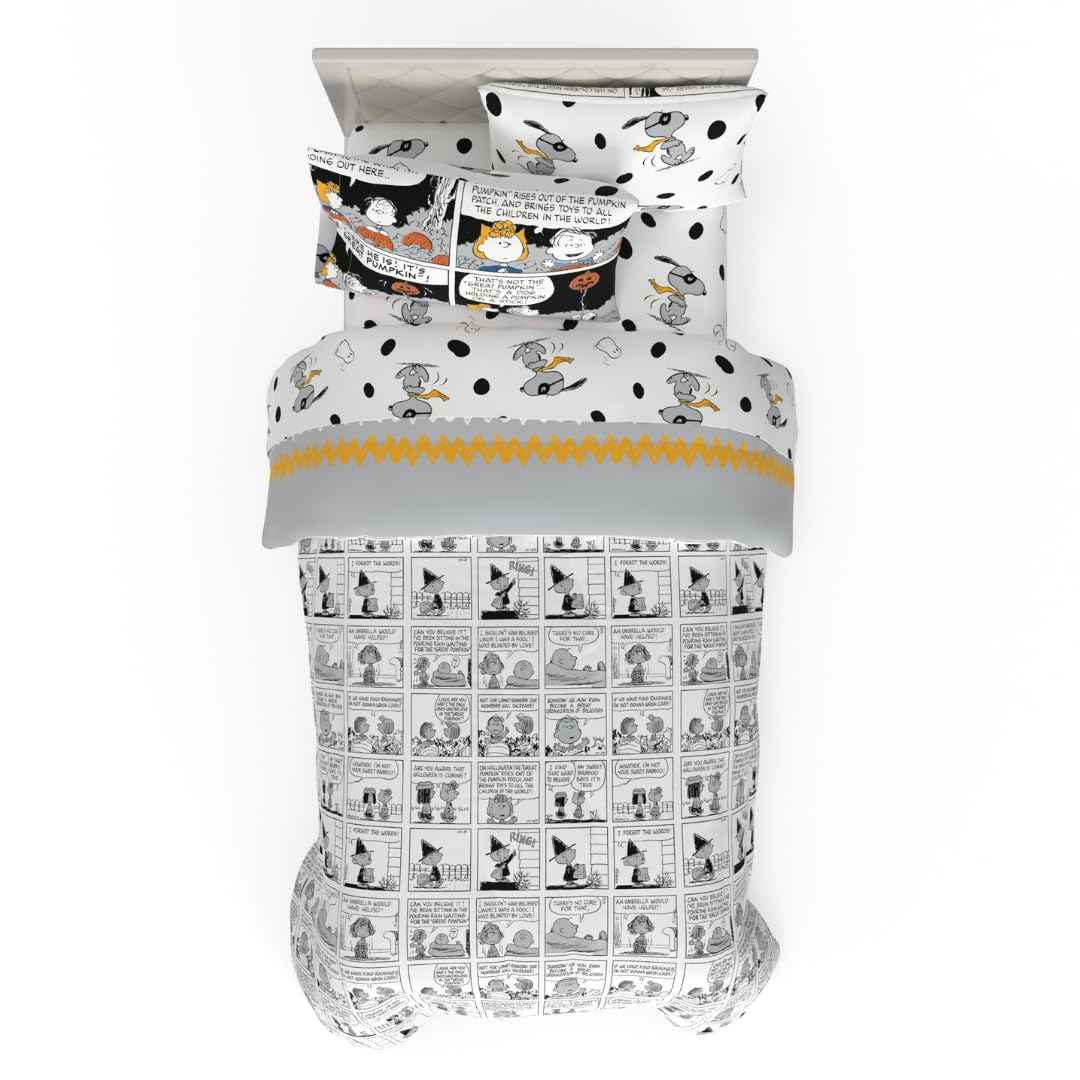 Franco Peanuts Snoopy Halloween Bedding Set, 4 Piece Super Soft Reversible Comforter and Sheet Set, Twin, (100% Officially Licensed Product) Collectibles