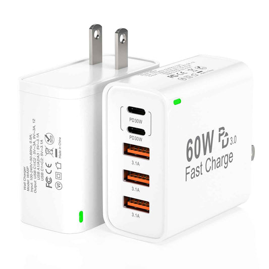 2Pack USB C Fast Charger Block, Total 60W 5-Port USB C Wall Charger 30W Type C Charging Block, 2USB C+3USB A PD 3.0 Multiport Charging Cube for iPhone 17 16 15 14 Pro Max, G-alaxy S26 S25 Ultra, i Pad 🍁 All In One Marketplace Canada