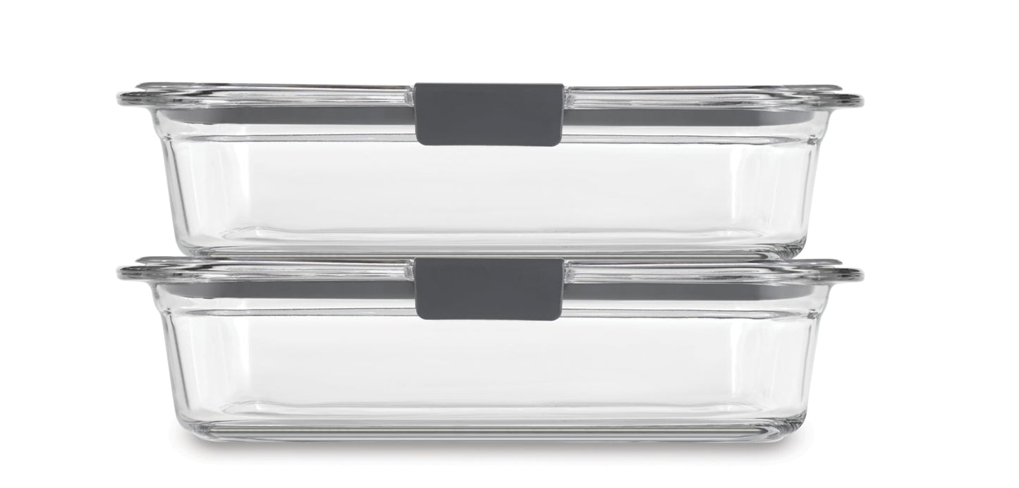 Rubbermaid 2118315 Brilliance Glass Storage 8-Cup Food Containers with Lids, 2-Pack (4 Pieces Total), BPA Free and Leak Proof, Large, Clear 🍁 All In One Marketplace Canada