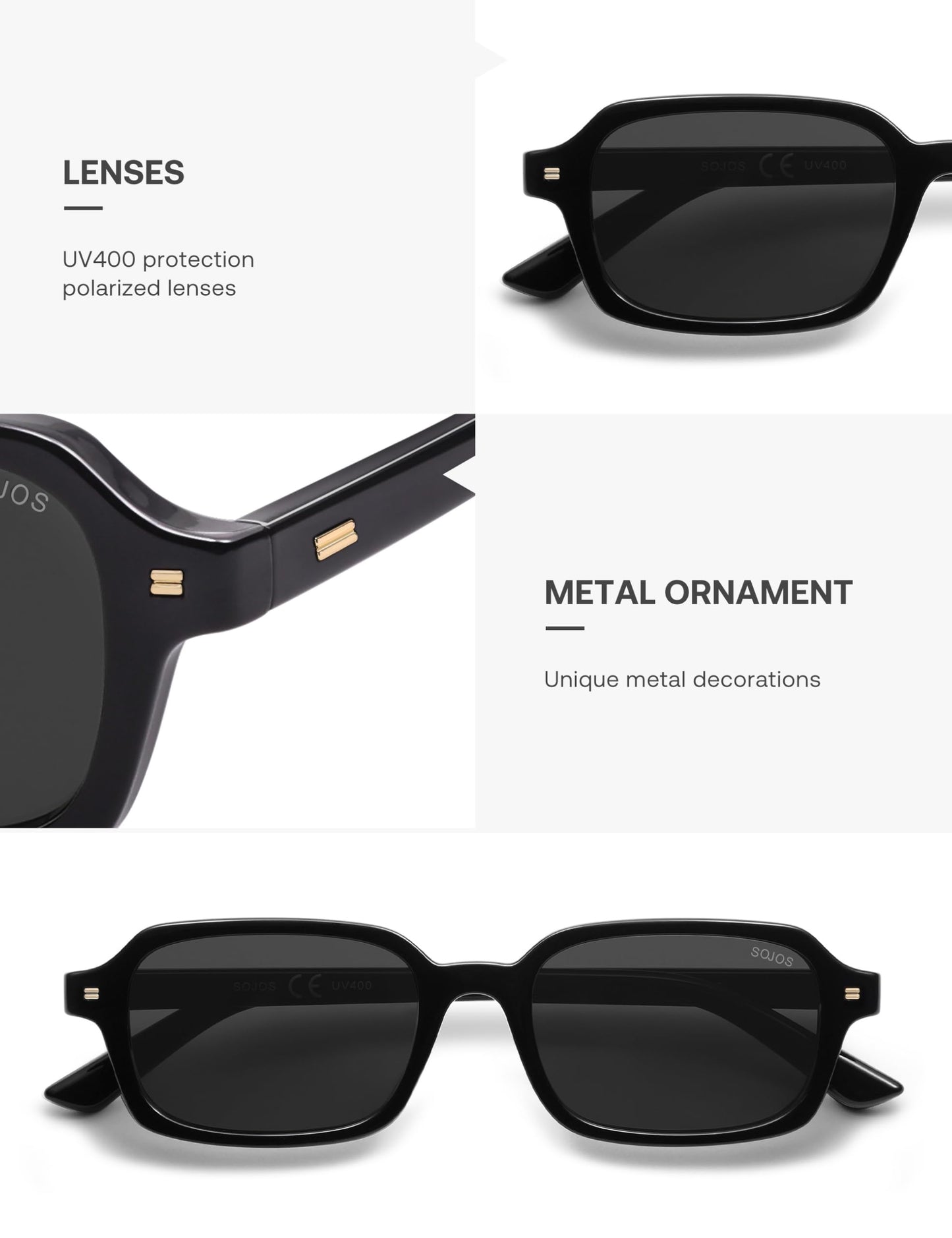 SOJOS Trendy Rectangle Polarized Sunglasses Womens Mens, Small Retro Fashion Thin Slim Square Sunnies SJ2610, Black/Grey 🍁 All In One Marketplace Canada