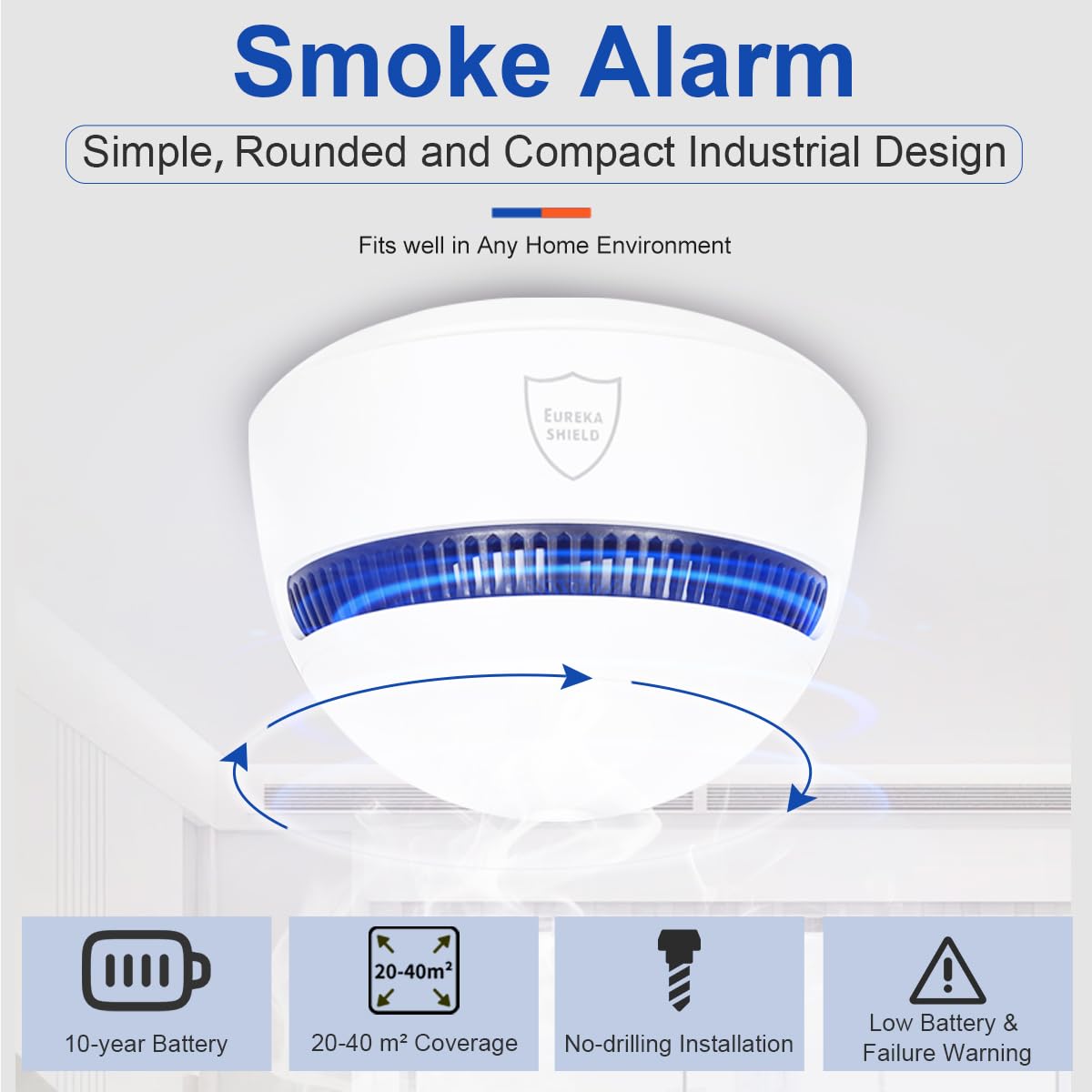 10-Year Battery Smoke Detector for Home | 85dB Fire Alarm, Military-Grade Photoelectric Sensor Reduces 70% False Alarms | Passed CE/ULC Tests | Easy Install (Adhesive/Screws) (1) 🍁 All In One Marketplace Canada