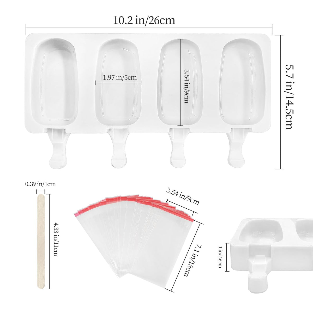 Popsicle Molds 2Pcs, Silicone Ice Cream Molds ice Lolly Moulds with Lid, 100 Sticks and 50 Bags for Ice Pop Cakesicle Dessert, BPA Free 🍁 All In One Marketplace Canada