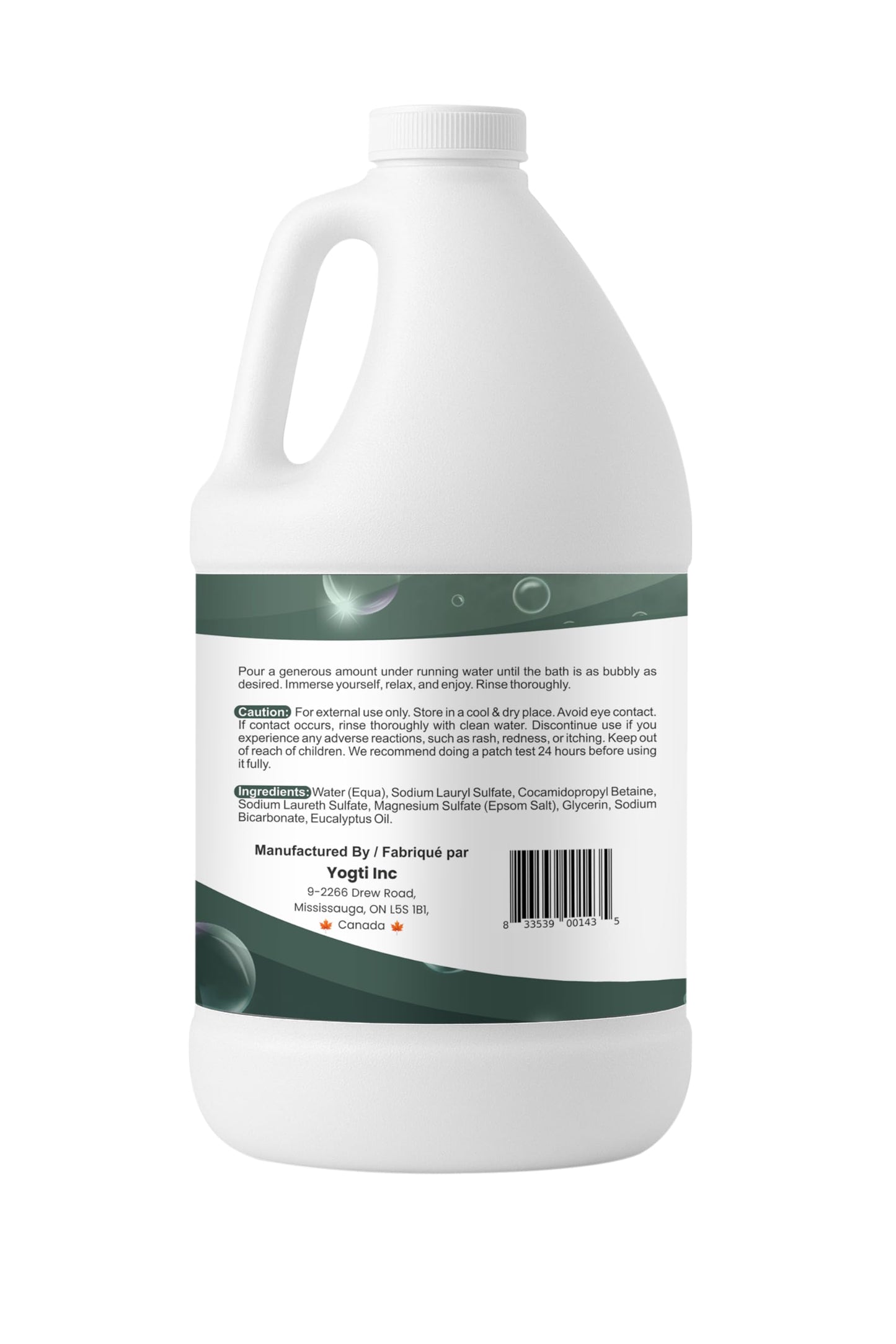 Yogti [Made in Canada] Foaming Bubble Bath Body Wash, 2 Eucalyptus, Made with with Epsom Salt & Pure Eucalyptus Essential Oil - 2 L 🍁 All In One Marketplace Canada