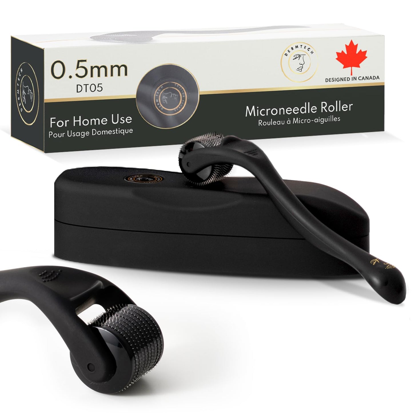 DermTech Derma Microneedling Roller - 0.5mm Titanium Needles - Designed in Canada - 540 Needles - For Men and Women - Beard Roller Face Roller (Matte Black) 🍁 All In One Marketplace Canada