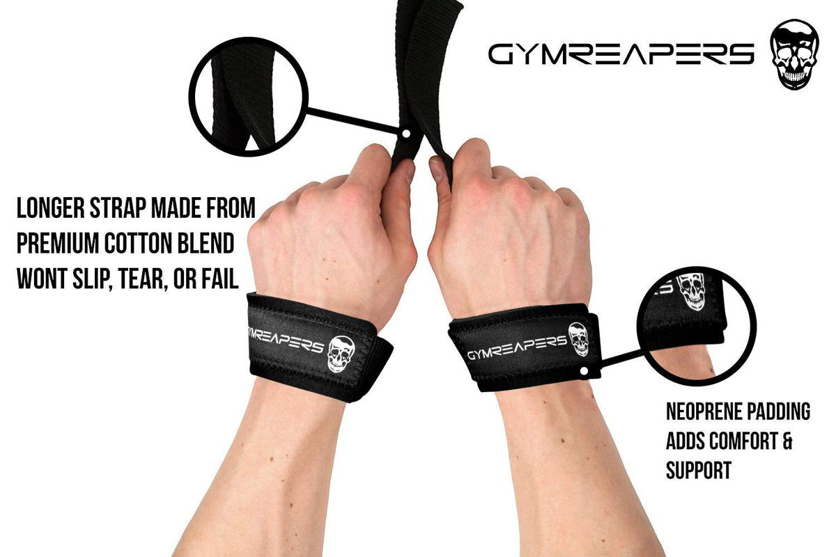 Gymreapers Lifting Wrist Straps for Weightlifting, Bodybuilding, Powerlifting, Strength Training, & Deadlifts - Padded Neoprene with 18" Cotton (Black) 🍁 All In One Marketplace Canada