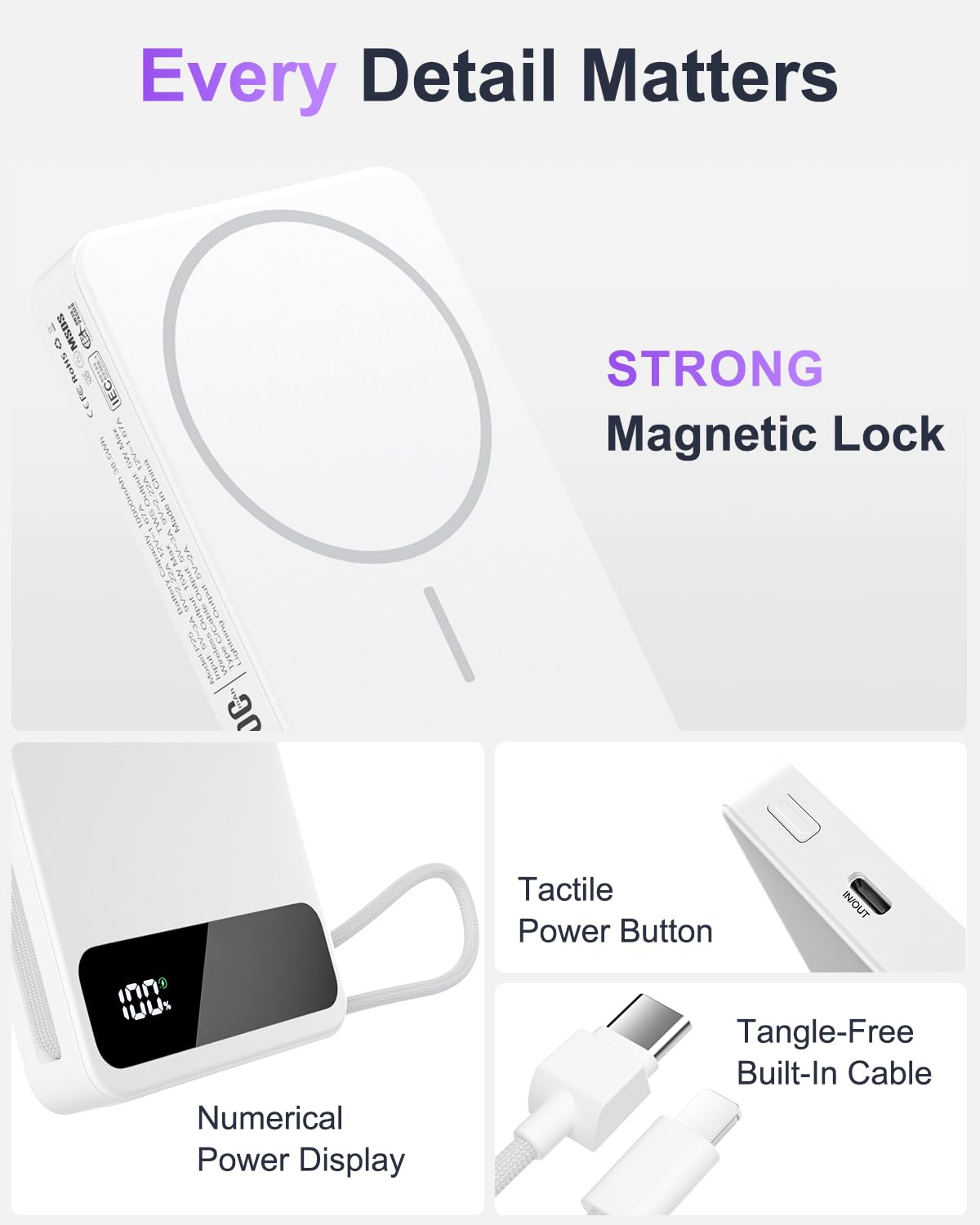 Magnetic Power Bank, 10,000mAh Wireless Portable Charger for Mag-Safe 15W Fast Charging, Battery Pack with USB-C/Lightning Cable 22.5W in/Out for iPhone 17/16/15/14/13/12 Series, AirPods & More 🍁 All In One Marketplace Canada