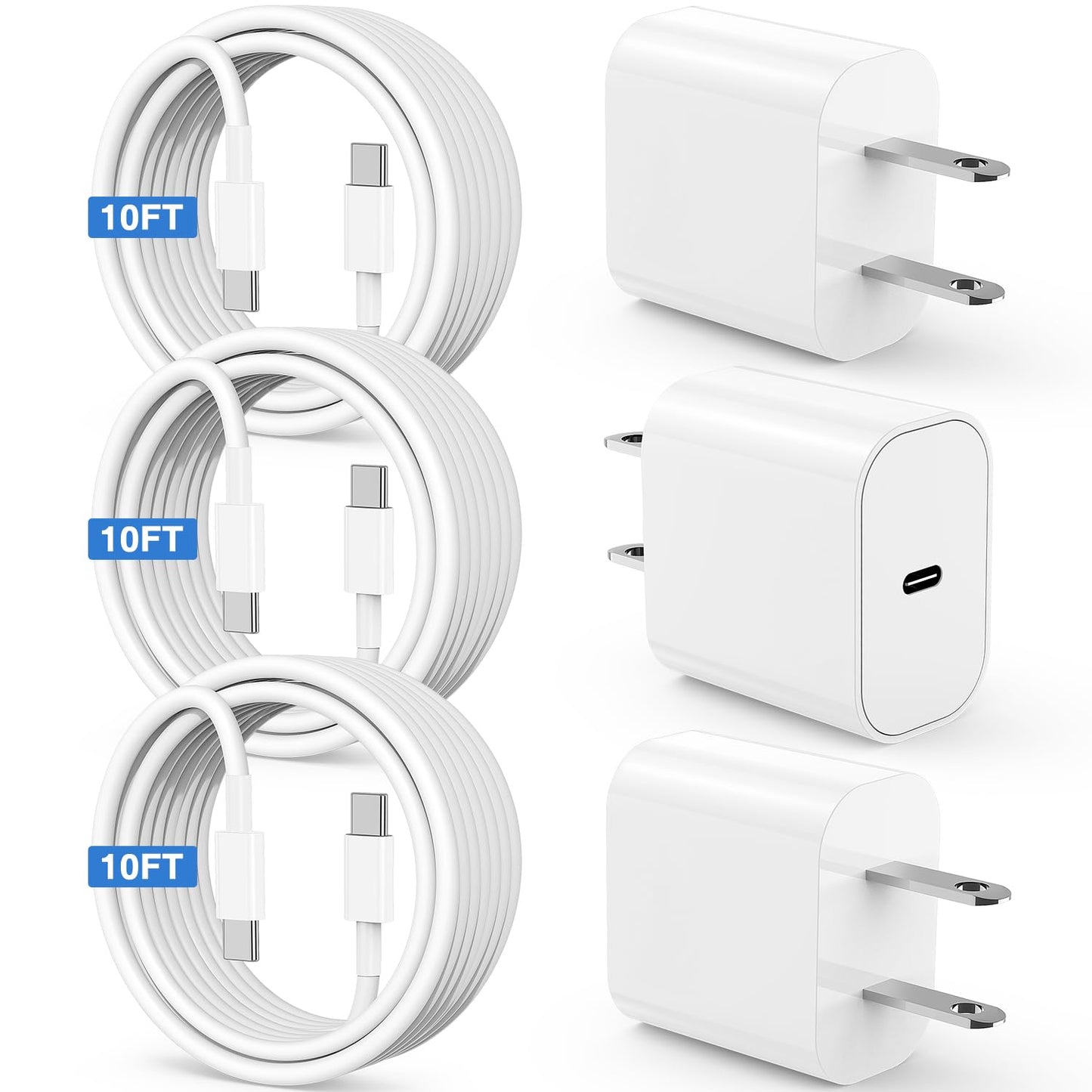 Susnwere iPhone 17 15 16 Charger 10Ft with 20W USB C Charger Block,3-Pack 20W Fast Wall Charger for iPhone 17 Pro Max/iPhone 16/16 Plus/16 Pro/16 Pro Max/15 Plus/15 Pro Max,3Pack Extra Long 10ft Cable 🍁 All In One Marketplace Canada
