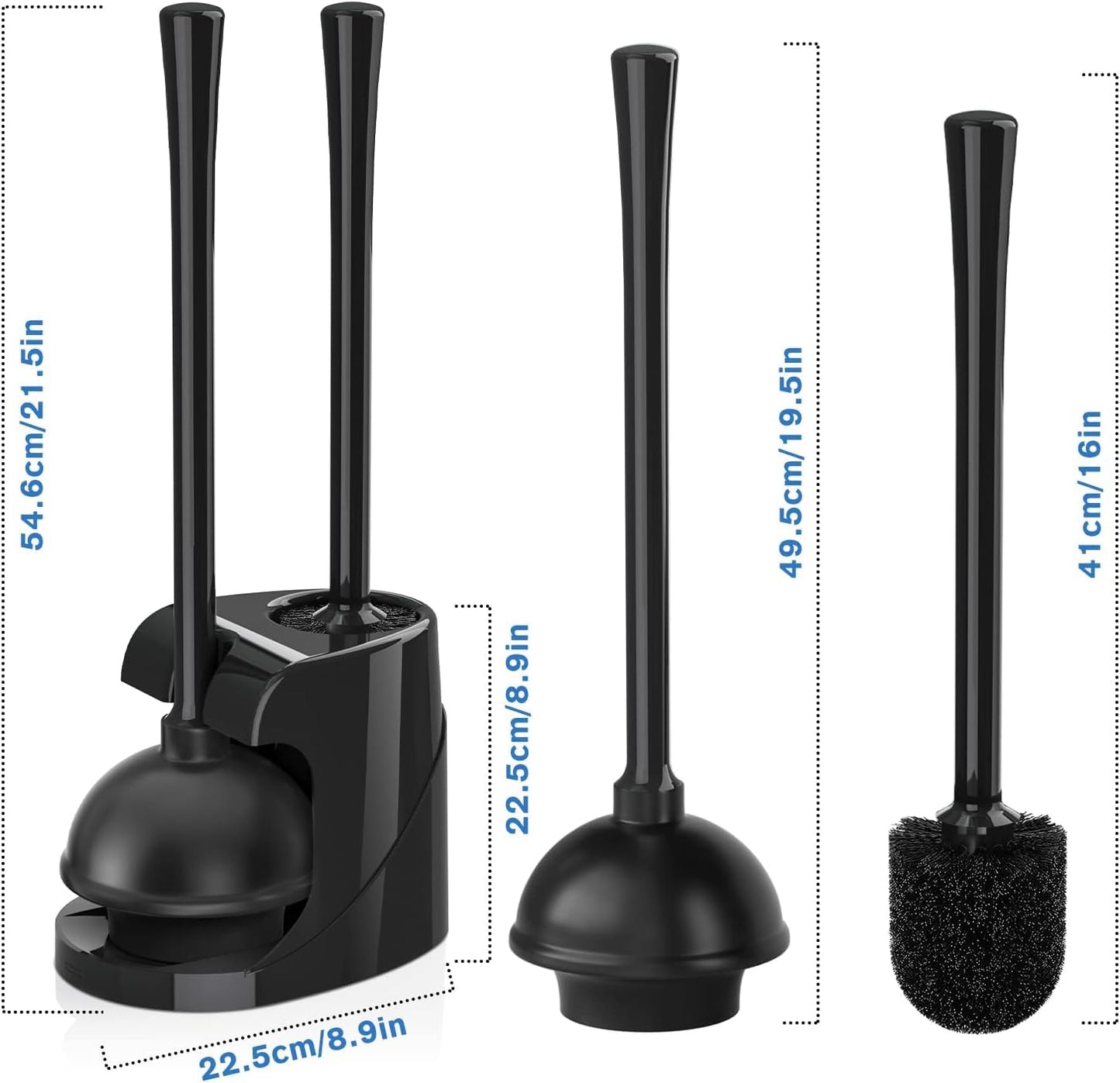 Toilet Plunger and Brush with Holder, Bowl Brush and Heavy Duty Toilet Plunger Set for 5.7-inch Toilet Drain, 2-in-1 Bathroom Cleaning Combo with Modern Caddy Stand (Black) 🍁 All In One Marketplace Canada