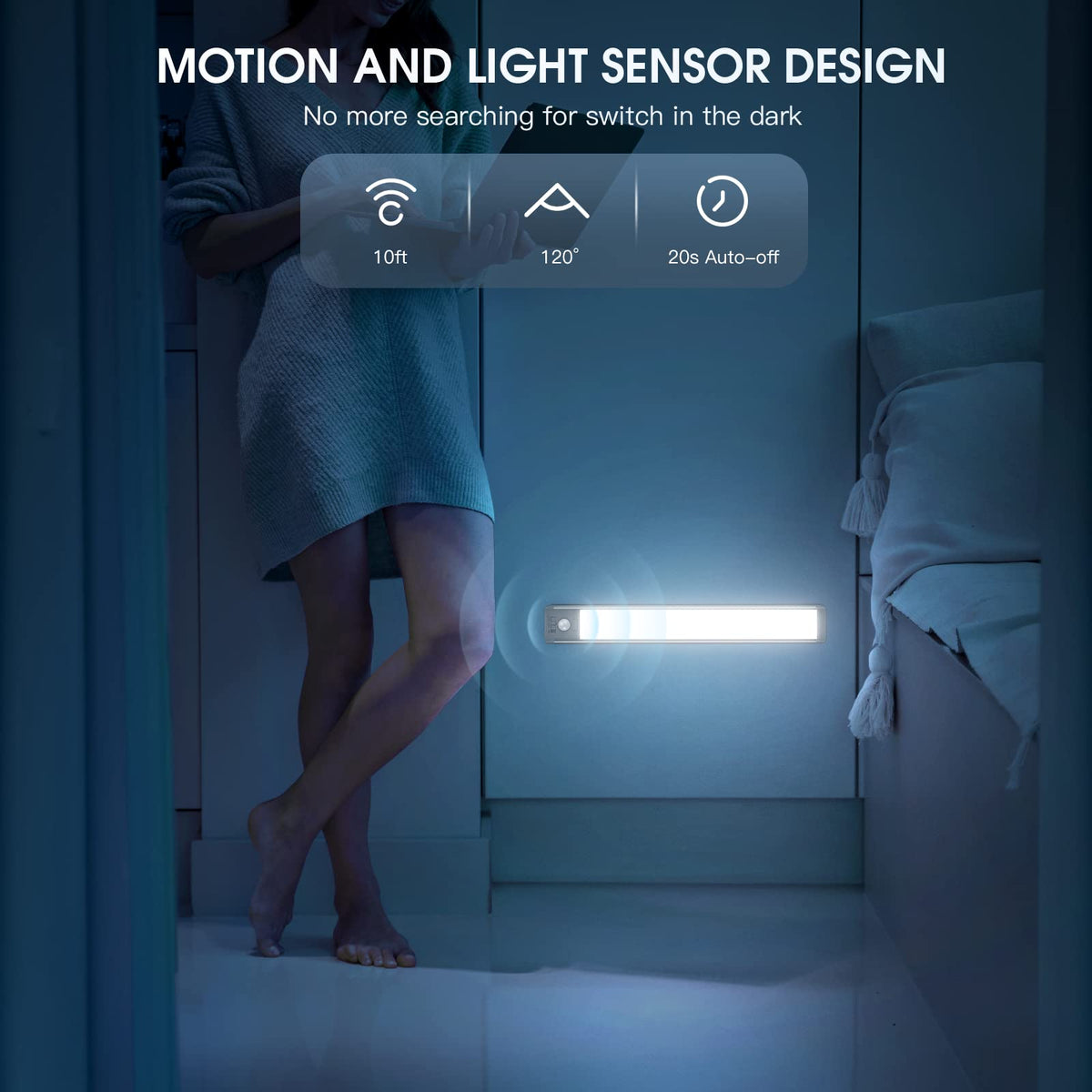 MCGOR Under Cabinet Lighting, 14.7" Rechargeable Motion Sensor Light Indoor, 2 Pack Magnetic Dimmable Closet Lights, Wireless Under Counter Lights for Kitchen, Stairs,Hallway 🍁 All In One Marketplace Canada