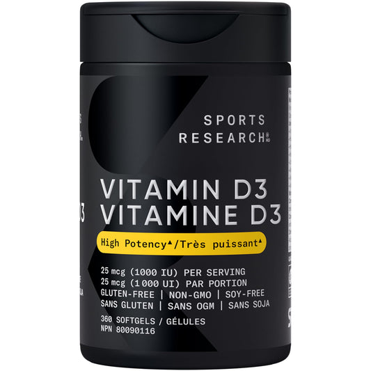 Sports Research® Vitamin D3 1,000 IU with Coconut Oil - Vitamin D for Strong Bones, Teeth, and Maintenance of Good Health - Non-GMO, Gluten & Soy Free - 360 Liquid Softgels 🍁 All In One Marketplace Canada