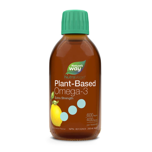 Nature's Way NutraVege Plant-based Omega 3 Supplement, Extra Strength Formula, Vegetarian, EPA + DHA from Algal Oil, Vegan, Lemon Flavour, 200 mL Liquid 🍁 All In One Marketplace Canada