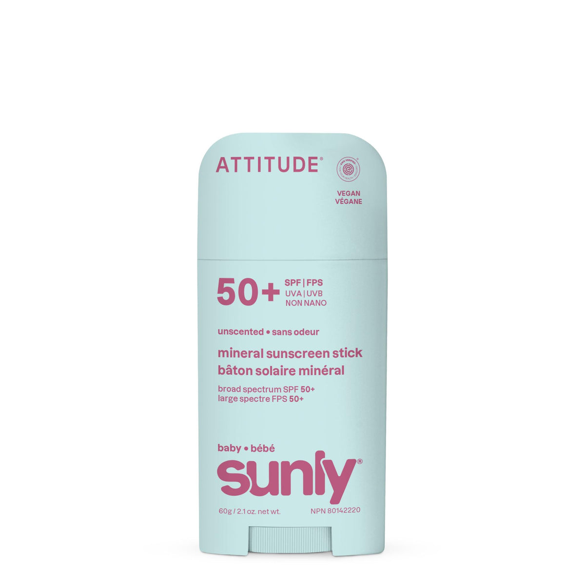 ATTITUDE Baby Mineral Sunscreen Stick SPF 50, Broad Spectrum Zinc Oxide, EWG Verified, Non-Nano, Mess-Free Stick for Face & Body, Lightweight Non-Greasy, Vegan, Unscented, 60 grams 🍁 All In One Marketplace Canada