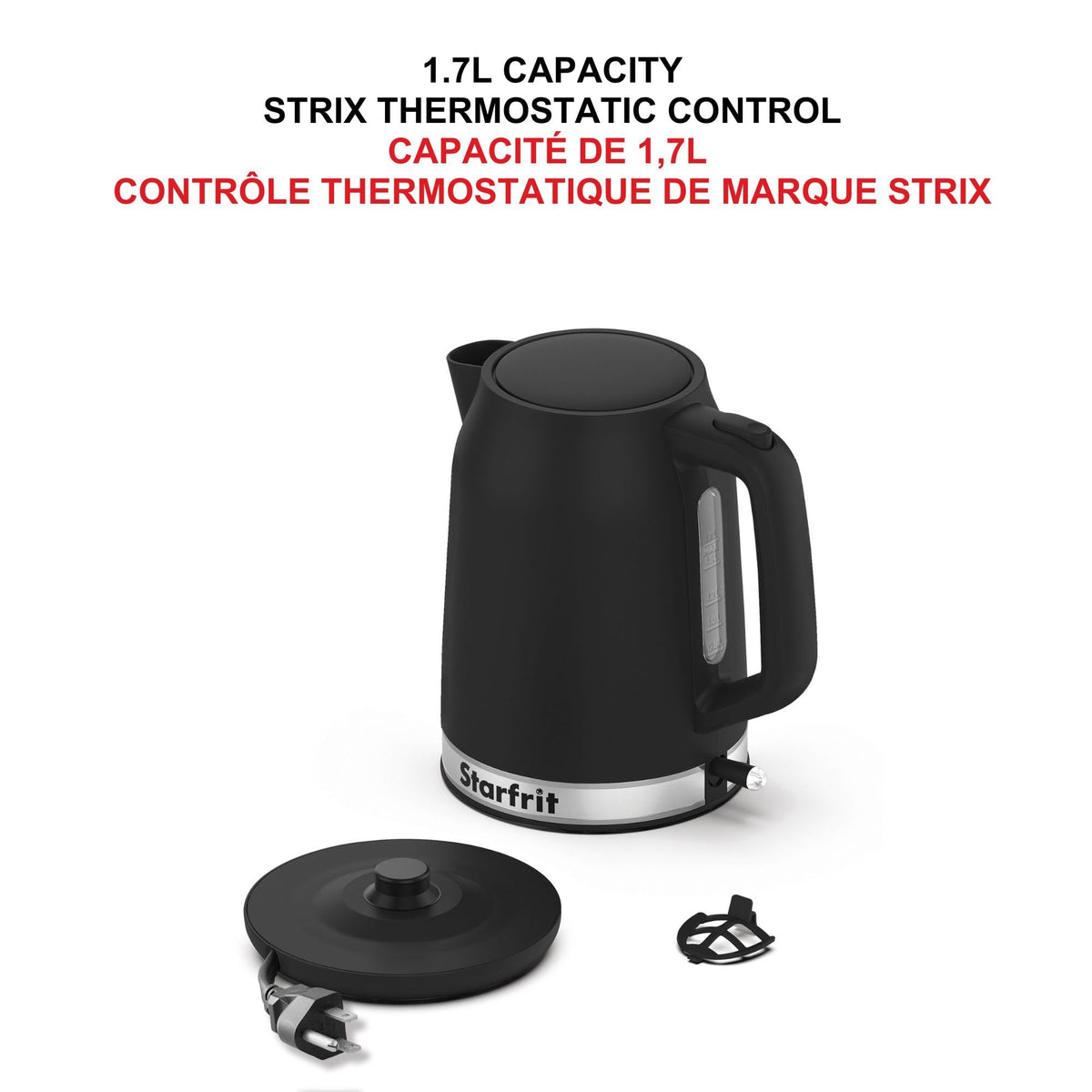 Starfrit Electric Kettle - 1.7L Capacity - Water Level Indicator - Automatic Shut-Off - 1500W – Black 🍁 All In One Marketplace Canada