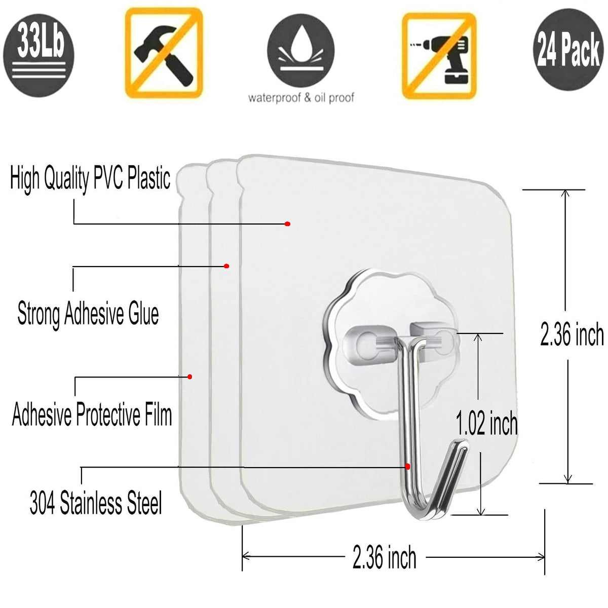 Jwxstore 24 Pack Wall Hooks for Hanging 33lb(Max) Heavy Duty Self Adhesive Hooks Transparent Waterproof Sticky Hooks for Keys Bathroom Shower Outdoor Kitchen Door Home Improvement Utility Hooks 🍁 All In One Marketplace Canada