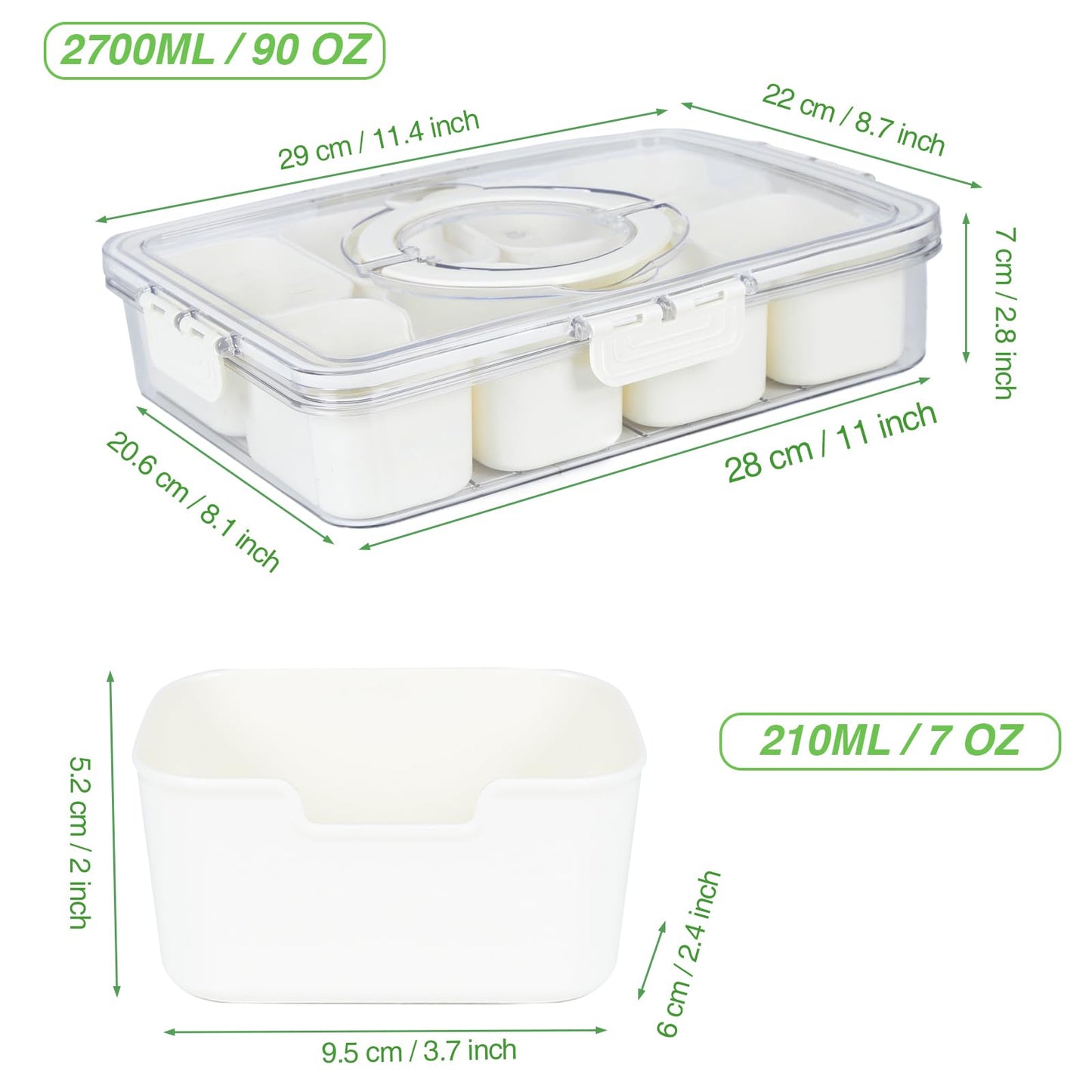 Snackle Box Container with Lid & Handle, Airtight Divided Snack Organizer, Portable Charcuterie Board for Travel, Road Trips, Picnic, Fruits, Veggies, Candy & Nuts 🍁 All In One Marketplace Canada