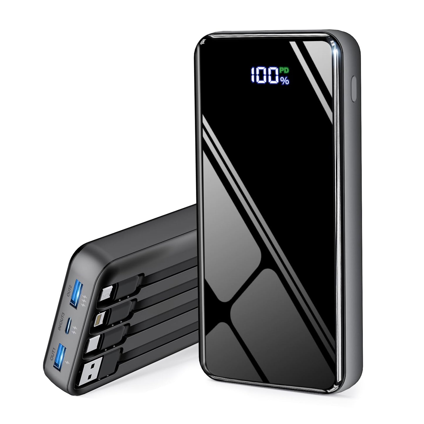 Portable Charger with Built in Cables, 50000mAh Power Bank Fast Charging 6 Outputs 2 Inputs with LED Display External Battery Pack Compatible with Cellphones Tablets AirPods etc 🍁 All In One Marketplace Canada