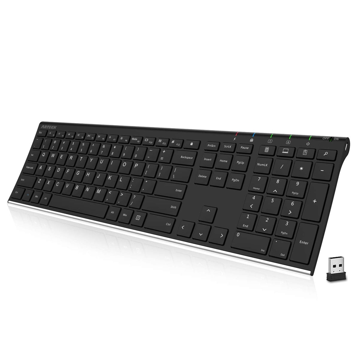 Arteck 2.4G Wireless Keyboard Stainless Steel Ultra Slim Full Size Keyboard with Numeric Keypad for Computer/Desktop/PC/Laptop/Surface/Smart TV and Windows 10/8/ 7 Built in Rechargeable Battery 🍁 All In One Marketplace Canada