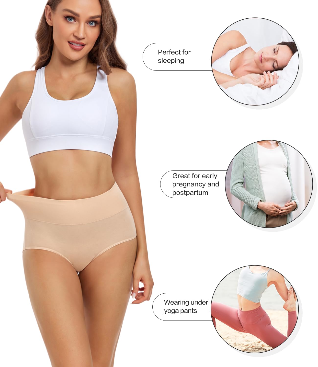 wirarpa Women's High Waisted Cotton Briefs Ladies Underwear Comfortable Panties 5 Pack Beige Medium 🍁 All In One Marketplace Canada