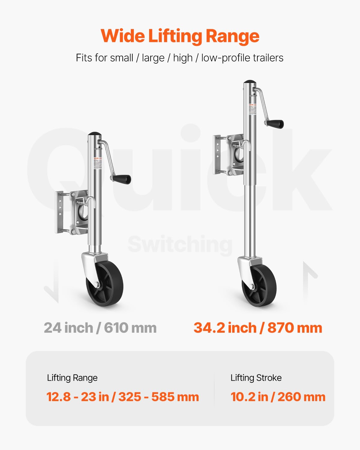 VEVOR Trailer Jack with Wheel, 1000 lbs Load Capacity, Heavy Duty Swivel Boat Trailer Jack with PP Single Wheel & Ergonomic Handle, 10-inch Lift, Fit for RVs, Boats, Horse Trailers, Utility Trailers 🍁 All In One Marketplace Canada