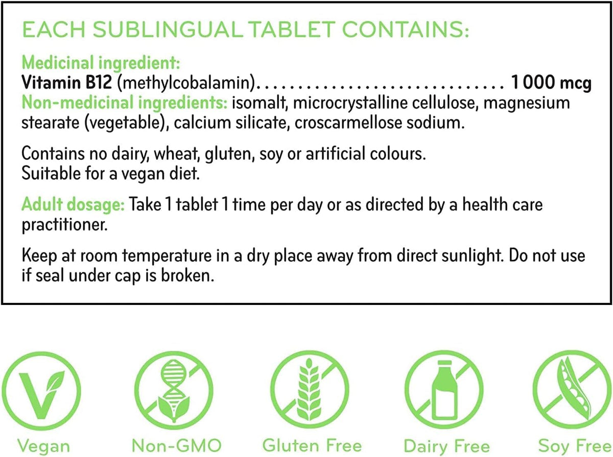 Sisu Vitamin B12 1000 mcg Methylcobalamin Sublingual Tablets, Unflavoured, 180 Tablets, Supports Energy Metabolism and Red Blood Cell Formation 🍁 All In One Marketplace Canada