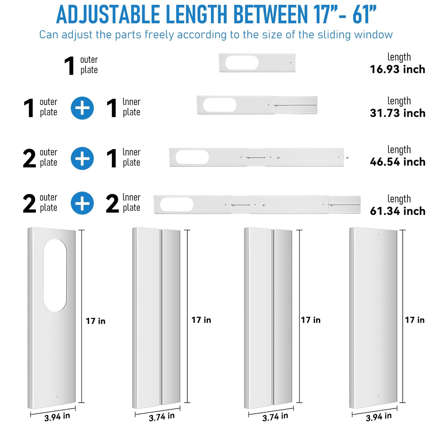 Portable Air Conditioner Window Kit with 5.9" Exhaust Hose, Portable AC Window Vent Kit for Sliding Window Seal with PVC Plate, Universal Coupler Fits 5.9 & 5.1 Inch Diameter Exhaust Hose 🍁 All In One Marketplace Canada