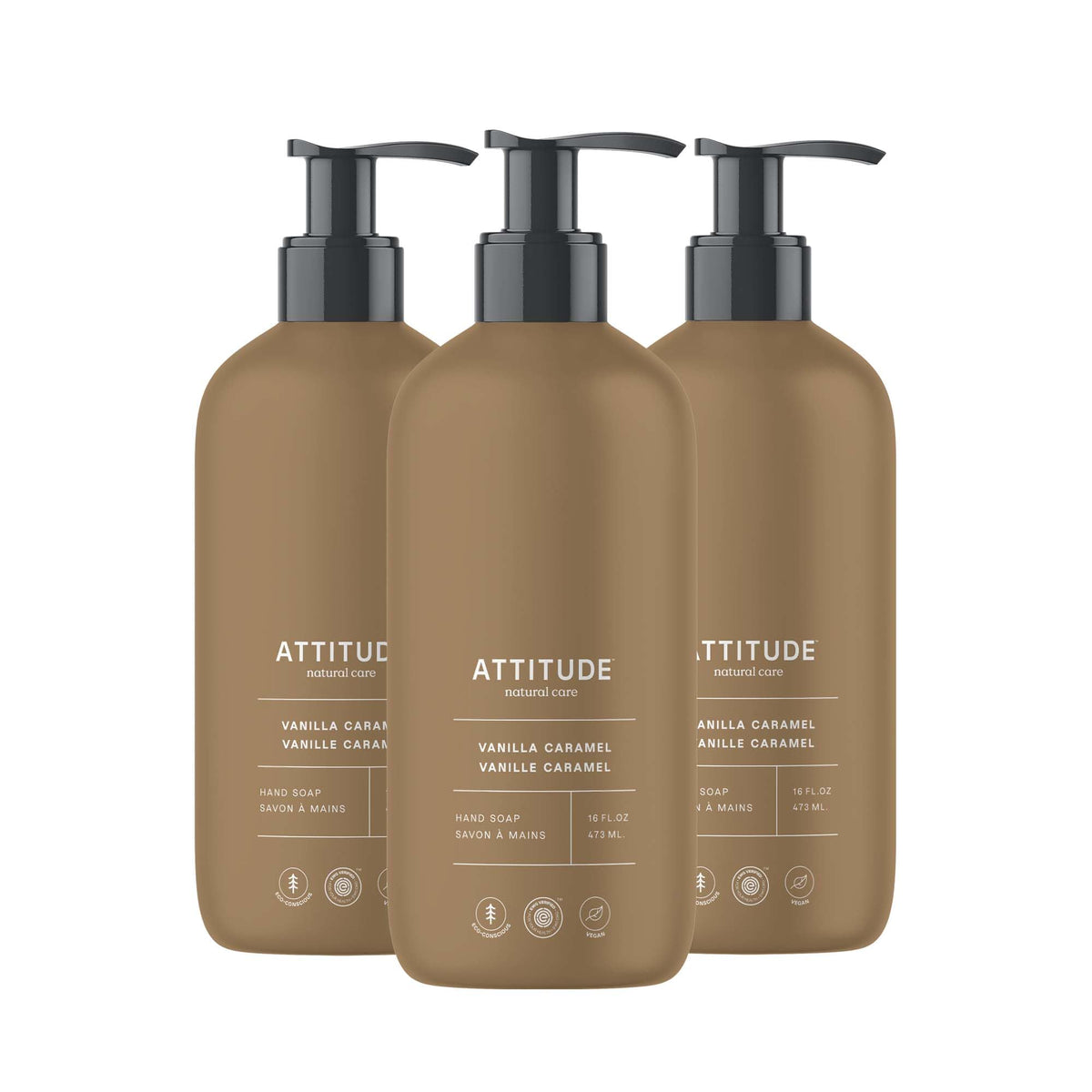 ATTITUDE Limited Edition Liquid Hand Soap, EWG Verified, Plant and Mineral-Based, Vegan Personal Care Products, Vanilla Caramel, 473 mL (Pack of 3) 🍁 All In One Marketplace Canada