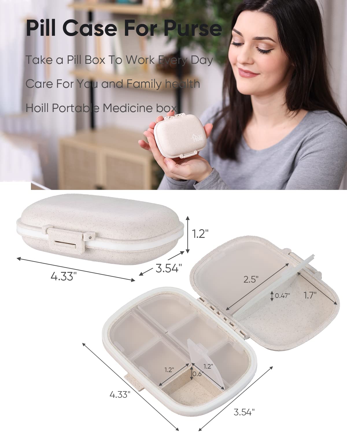 Holii Travel Pill Organizer, 8 Compartments Portable Pill Case, Daily Pill Box to Hold Vitamins, Small Pill Container for Pocket Purse Medicine Organizer（Khaki） 🍁 All In One Marketplace Canada