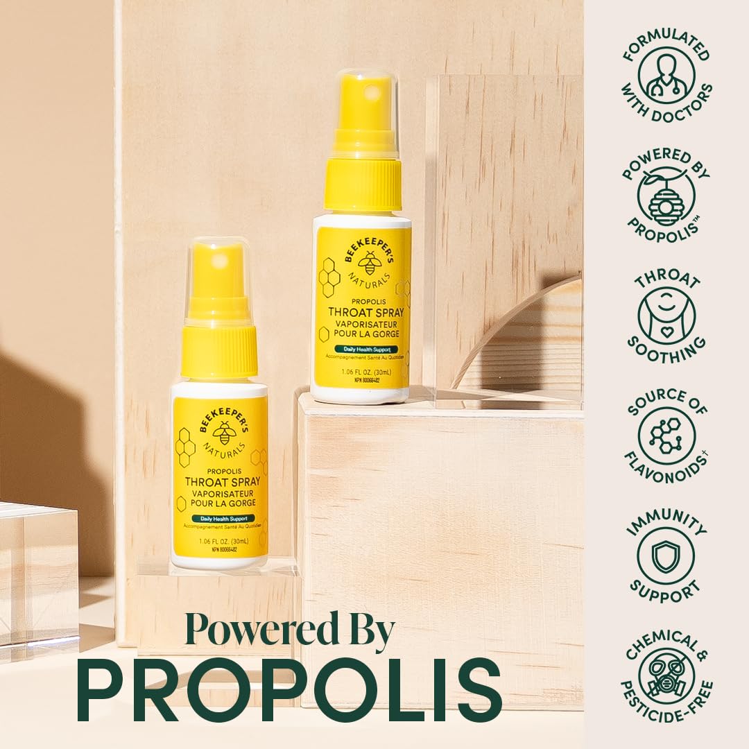 BEEKEEPER'S NATURALS Propolis Throat Spray - 85mg Bee Propolis Extract - Natural Immune Support, Sore Throat Relief & Antioxodant Support - Antioxidants, Keto, Paleo, Gluten-Free (1.06 oz) 🍁 All In One Marketplace Canada