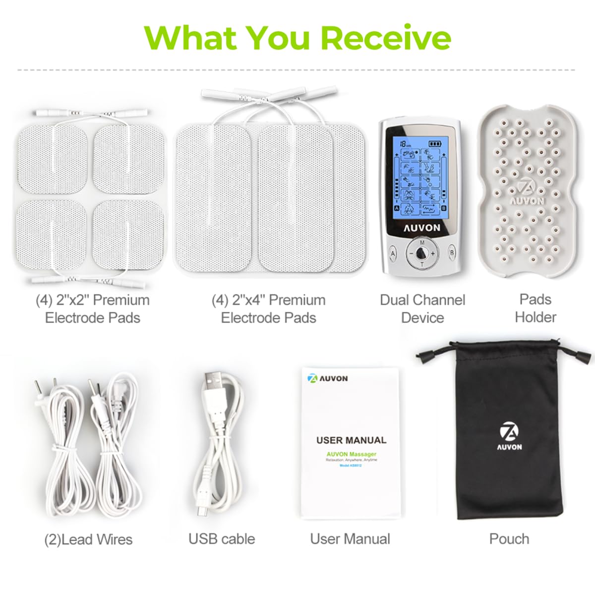 AUVON Dual Channel TENS Unit Muscle Stimulator Machine with 20 Modes, 2" and 2"x4" TENS Unit Electrode Pads 🍁 All In One Marketplace Canada